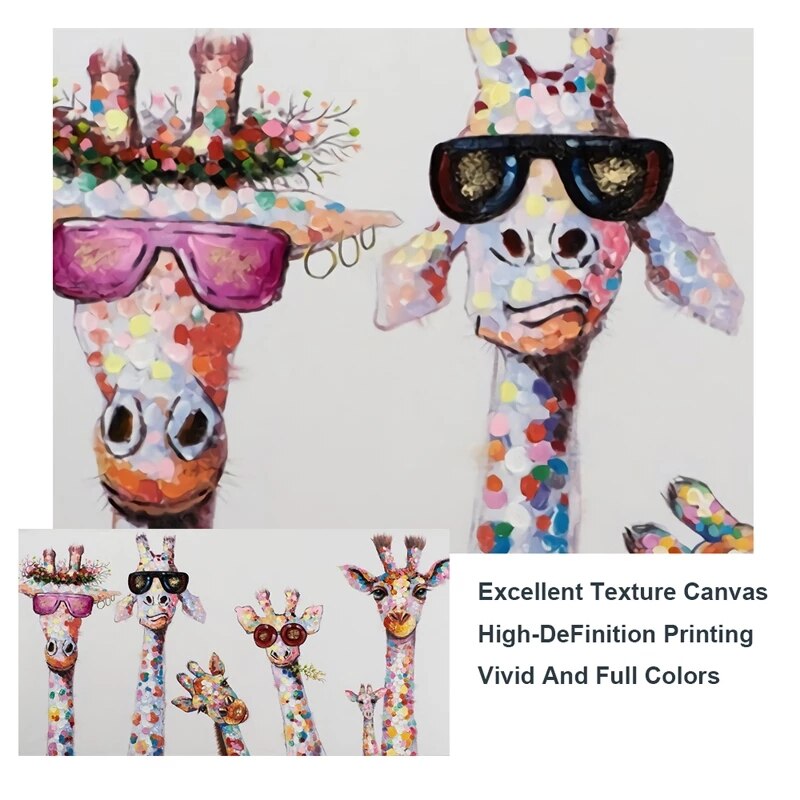 Funny Art Giraffe Family Canvas Wall Art-MinimalisticDecor.com