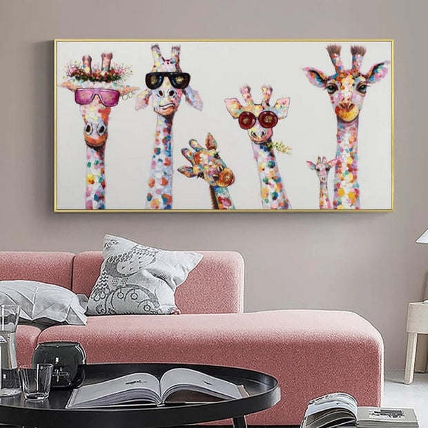 Funny Art Giraffe Family Canvas Wall Art-MinimalisticDecor.com