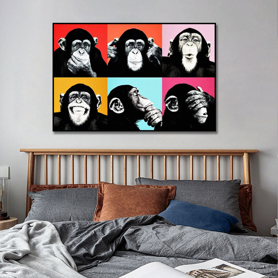 Funny Six Monkeys Abstract Canvas Art-MinimalisticDecor.com