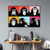 Funny Six Monkeys Abstract Canvas Art-MinimalisticDecor.com