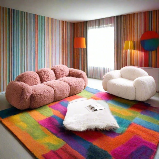 Fur Upholstered Recliner Sofa – Soft Cotton 3-Seater Lazy Lounge Couch-MinimalisticDecor.com