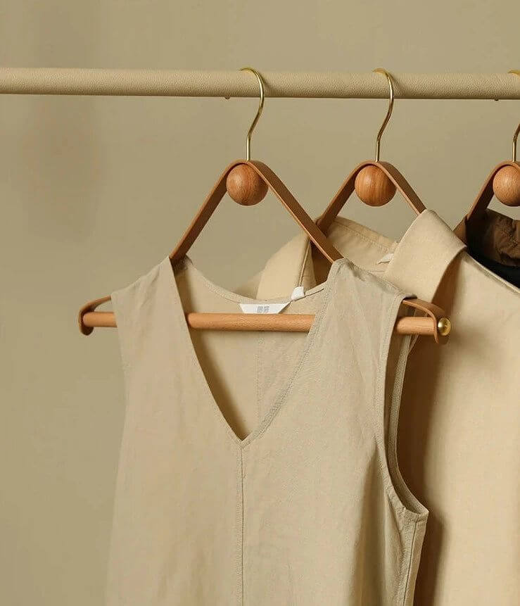 Genuine Leather Solid Oak Wood Hangers for Clothes-MinimalisticDecor.com