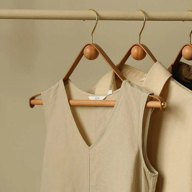 Genuine Leather Solid Oak Wood Hangers for Clothes-MinimalisticDecor.com