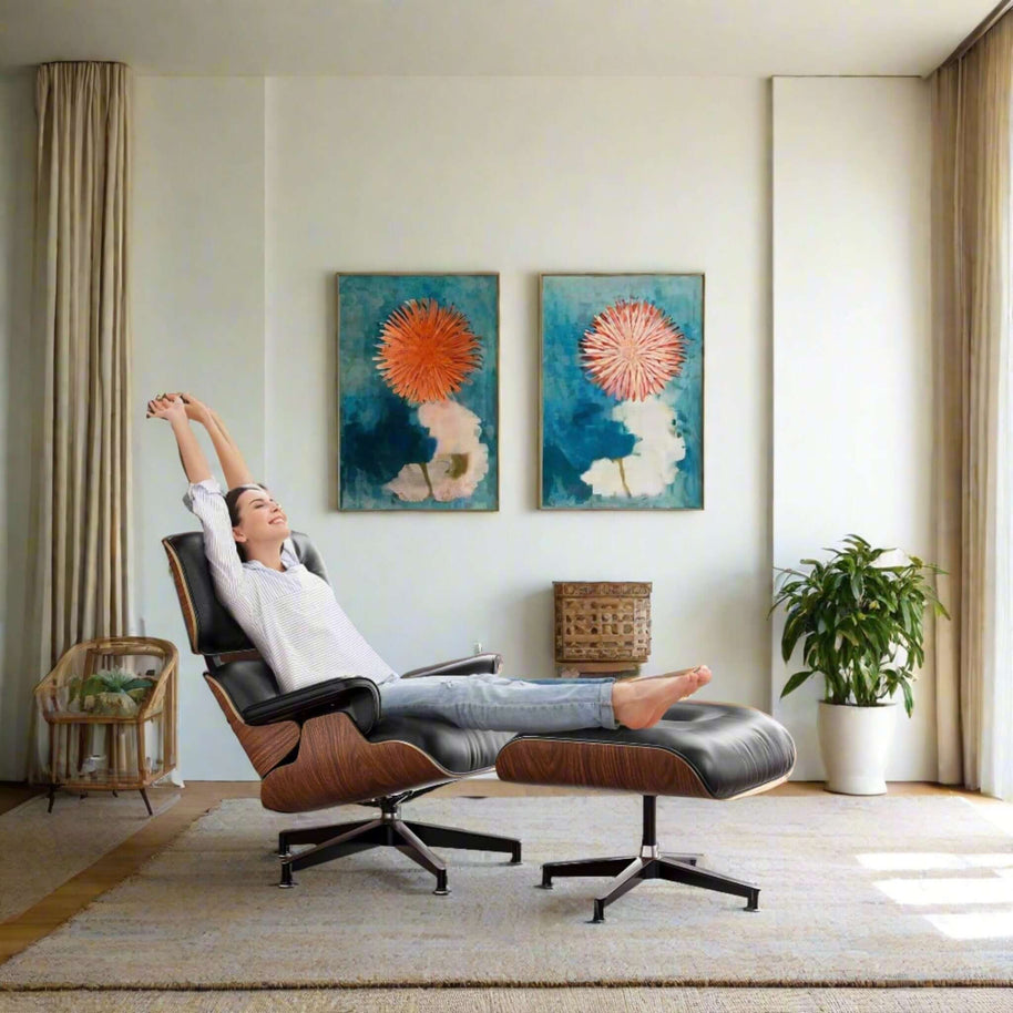 Genuine Top Grain Leather Swivel Lounge Chair & Ottoman-MinimalisticDecor.com