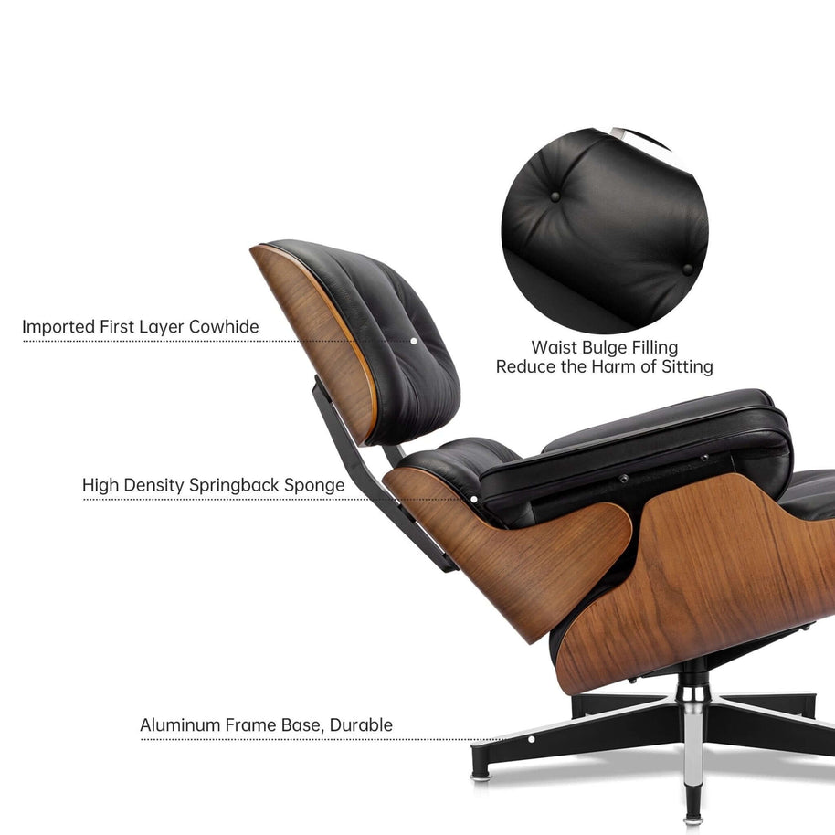 Genuine Top Grain Leather Swivel Lounge Chair & Ottoman-MinimalisticDecor.com