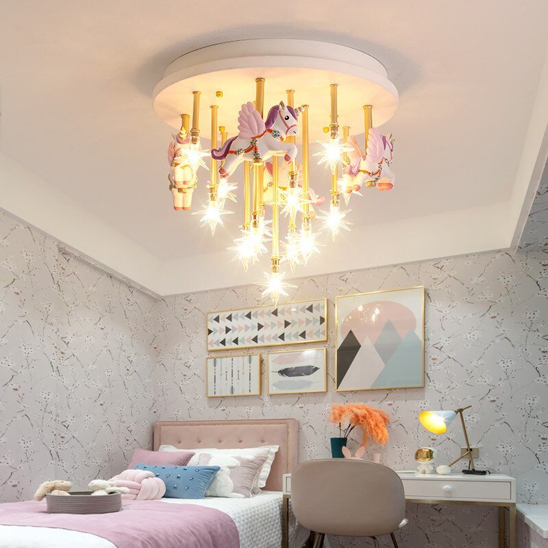 Girls Merry Go Roond Horses Ceiling Light | Kids Room Decor Lights-MinimalisticDecor.com