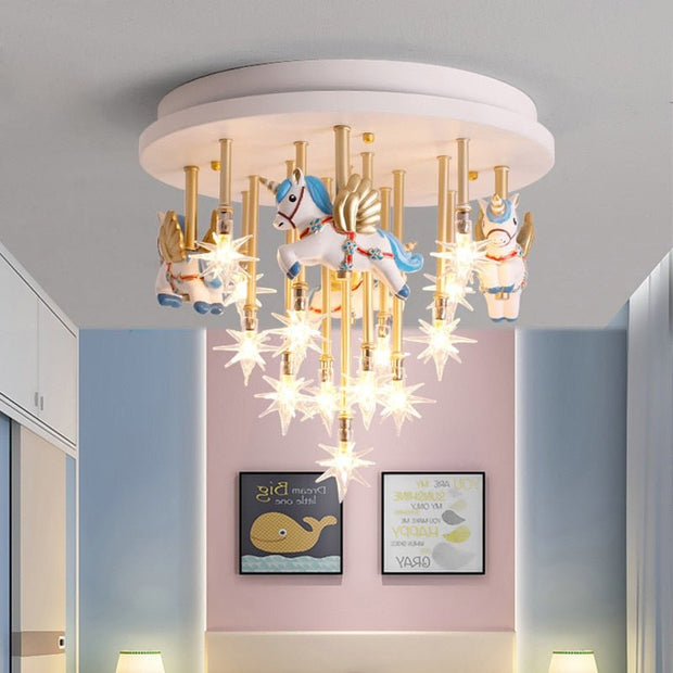 Girls Merry Go Roond Horses Ceiling Light | Kids Room Decor Lights-MinimalisticDecor.com