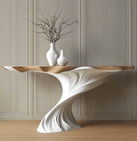 Glacier Wave Console Table – Sculptural Fiberglass Metallic Resin Entryway Table-MinimalisticDecor.com