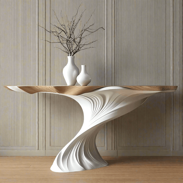 Glacier Wave Console Table – Sculptural Fiberglass Metallic Resin Entryway Table-MinimalisticDecor.com