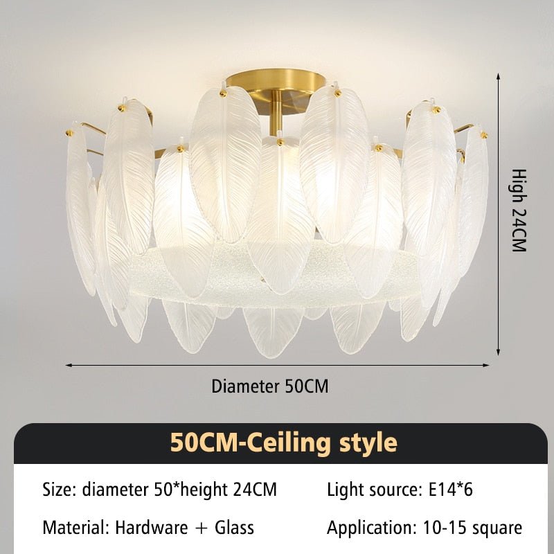Glass Feather Chandelier: Elegant Lighting Fixture-MinimalisticDecor.com