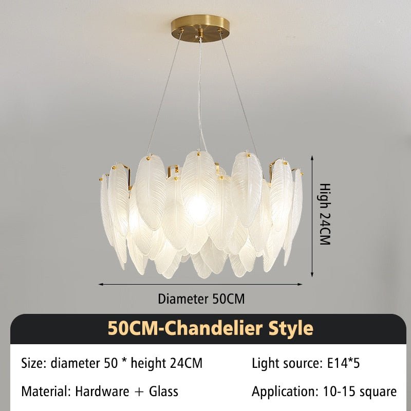 Glass Feather Chandelier: Elegant Lighting Fixture-MinimalisticDecor.com