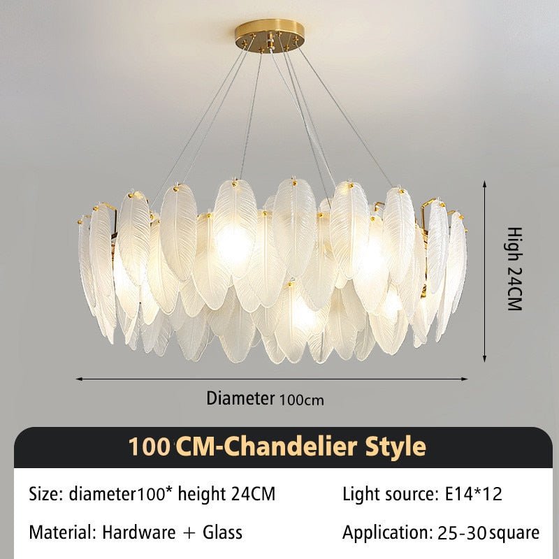 Glass Feather Chandelier: Elegant Lighting Fixture-MinimalisticDecor.com