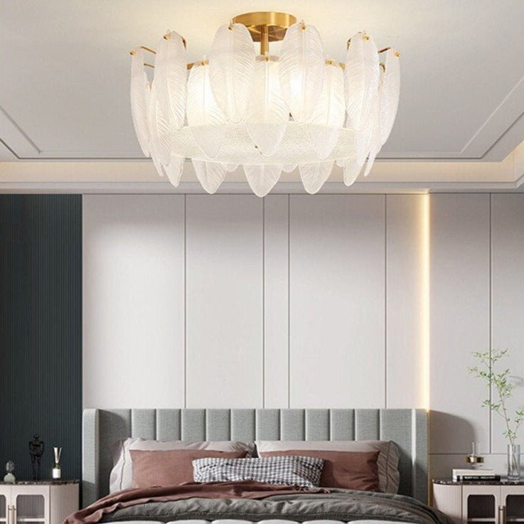 Glass Feather Chandelier: Elegant Lighting Fixture-MinimalisticDecor.com