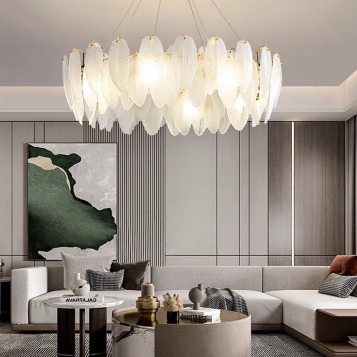 Glass Feather Chandelier: Elegant Lighting Fixture-MinimalisticDecor.com