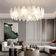 Glass Feather Chandelier: Elegant Lighting Fixture-MinimalisticDecor.com