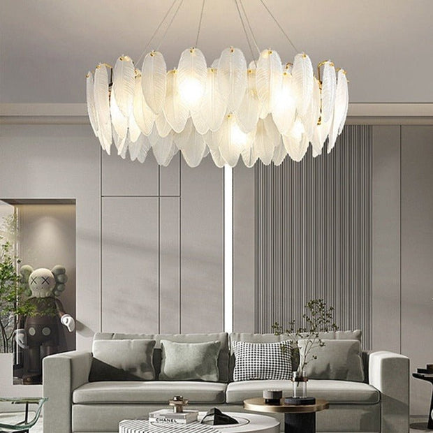 Glass Feather Chandelier: Elegant Lighting Fixture-MinimalisticDecor.com