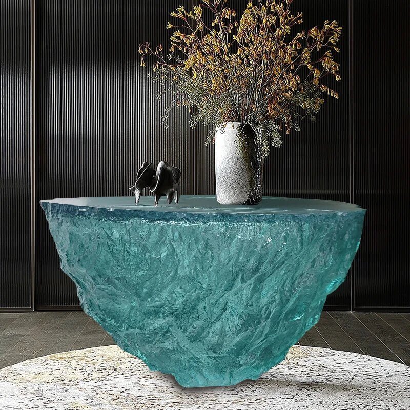 Glass Resin Rocky Glacier Designer Coffee Table-MinimalisticDecor.com