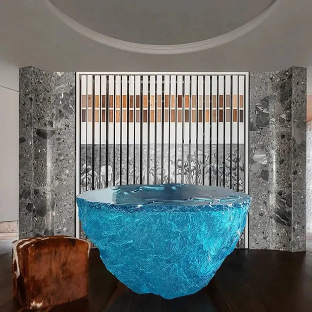 Glass Resin Rocky Glacier Designer Coffee Table-MinimalisticDecor.com