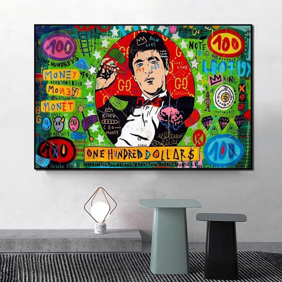 God Father Money Hundred Dollar Canvas Wall Art-MinimalisticDecor.com