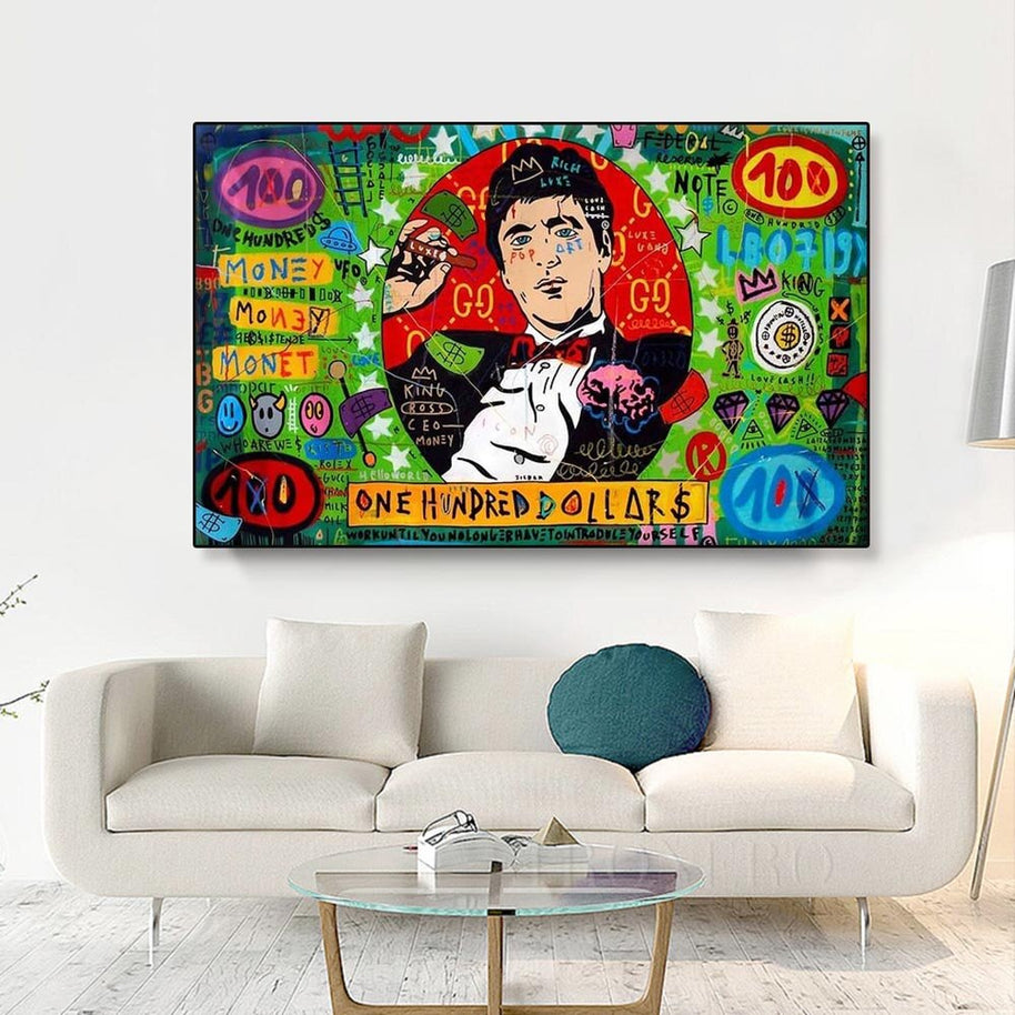 God Father Money Hundred Dollar Canvas Wall Art-MinimalisticDecor.com