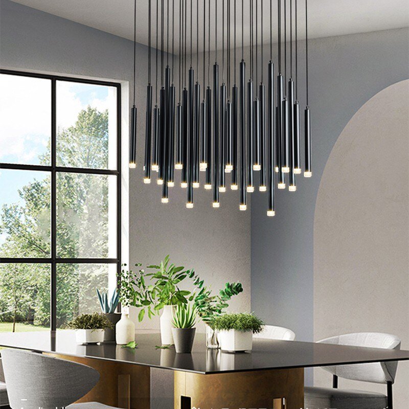Gold and Black Long Tubes LED Chandelier Light-MinimalisticDecor.com