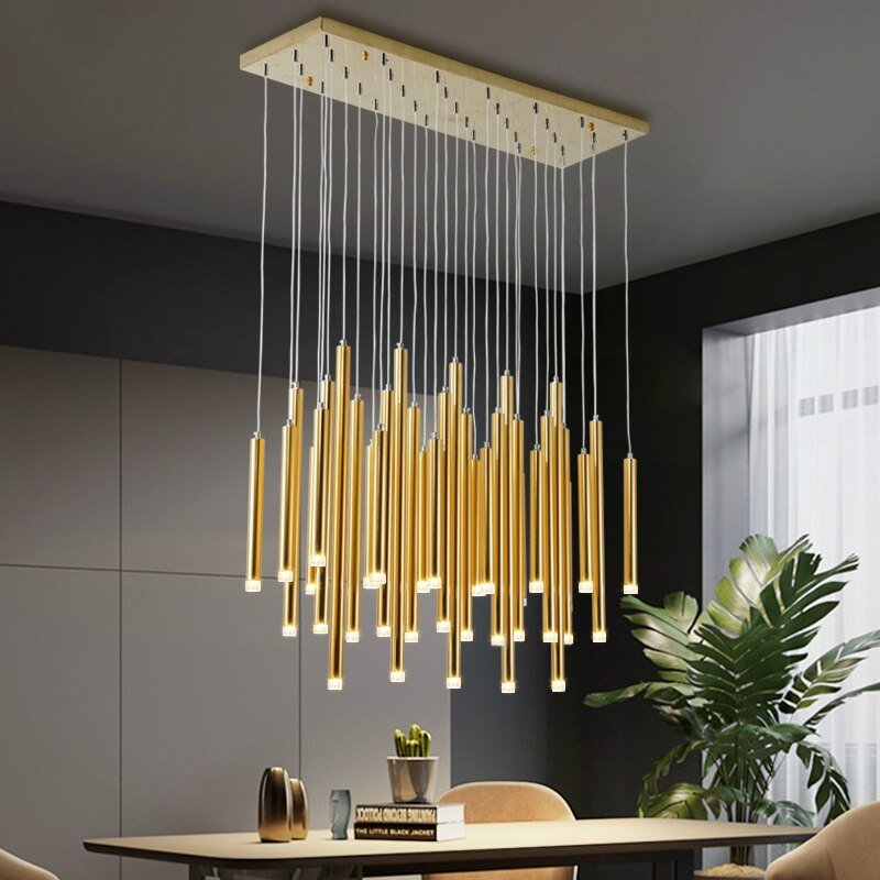Gold and Black Long Tubes LED Chandelier Light-MinimalisticDecor.com
