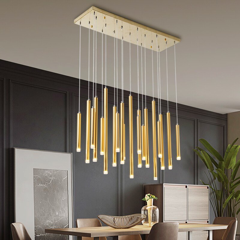Gold and Black Long Tubes LED Chandelier Light-MinimalisticDecor.com