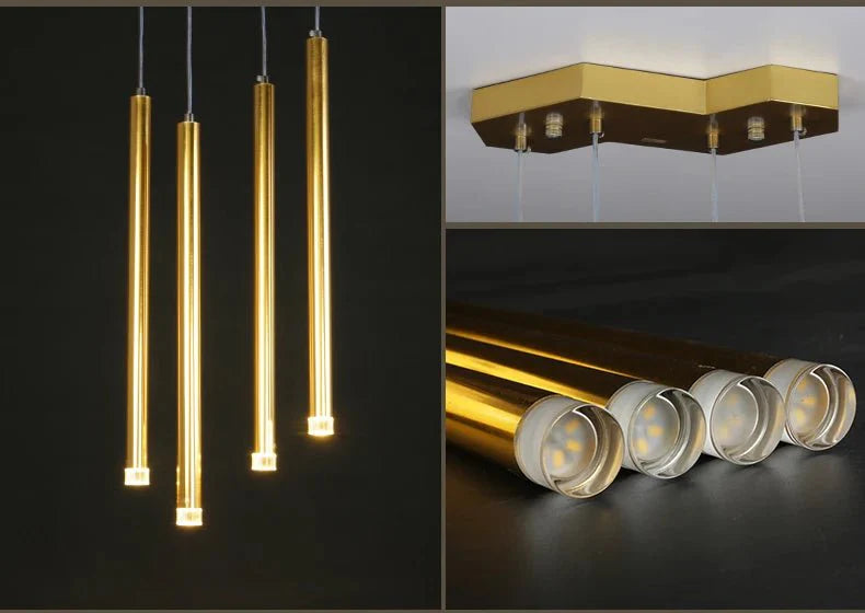 Gold Tubes LED Minimalistic Chandelier - Electroplated-MinimalisticDecor.com