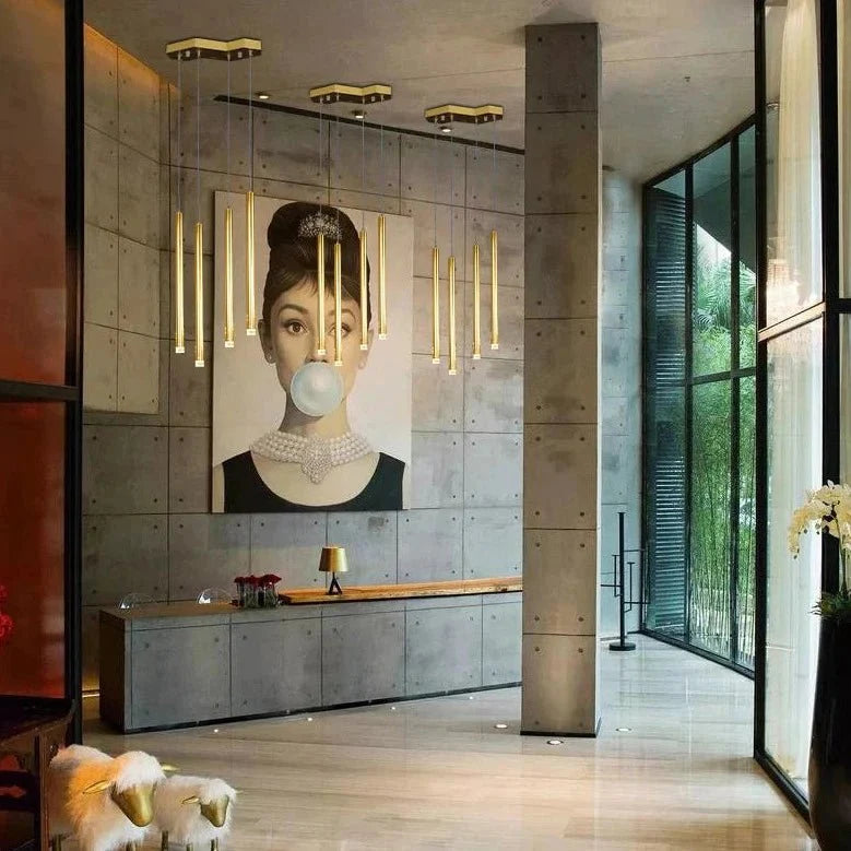 Gold Tubes LED Minimalistic Chandelier - Electroplated-MinimalisticDecor.com