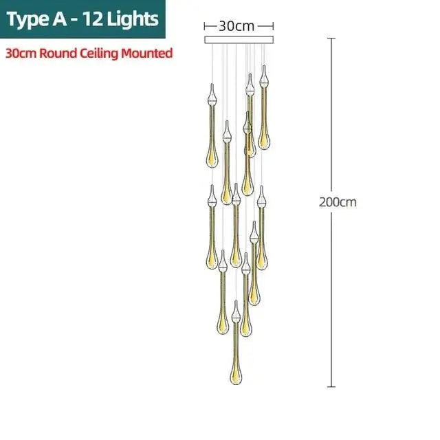 Gold Water Drop Crystal Pendant LED Chandelier Lighting-MinimalisticDecor.com