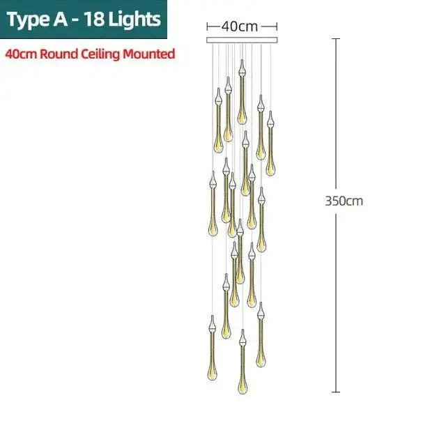 Gold Water Drop Crystal Pendant LED Chandelier Lighting-MinimalisticDecor.com