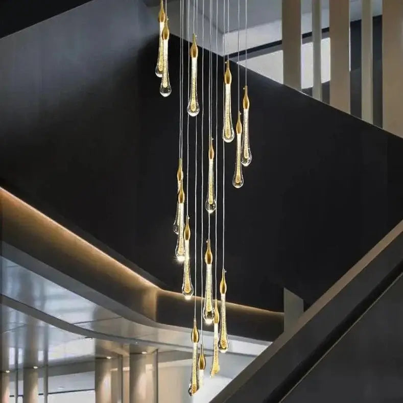 Gold Water Drop Crystal Pendant LED Chandelier Lighting-MinimalisticDecor.com