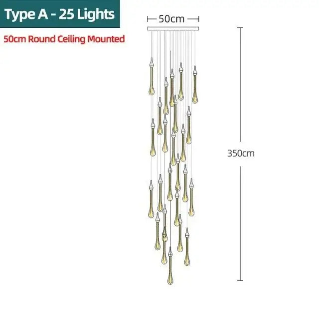 Gold Water Drop Crystal Pendant LED Chandelier Lighting-MinimalisticDecor.com