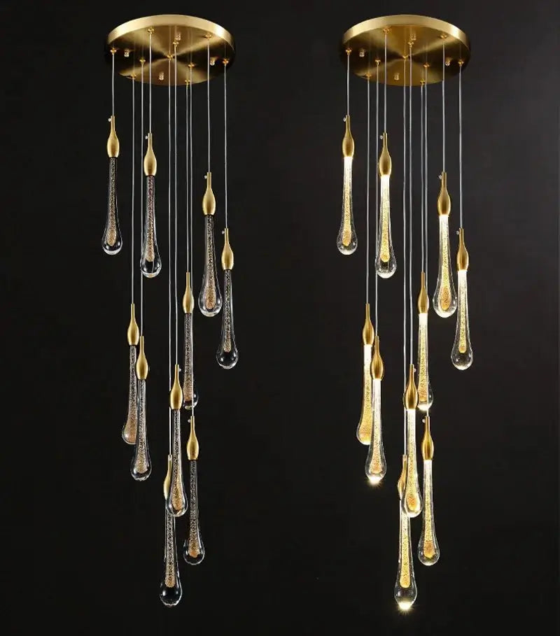 Gold Water Drop Crystal Pendant LED Chandelier Lighting-MinimalisticDecor.com