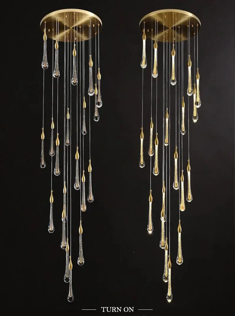 Gold Water Drop Crystal Pendant LED Chandelier Lighting-MinimalisticDecor.com