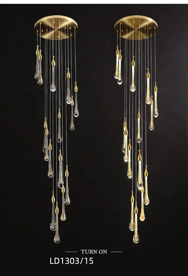 Gold Water Drop Crystal Pendant LED Chandelier Lighting-MinimalisticDecor.com