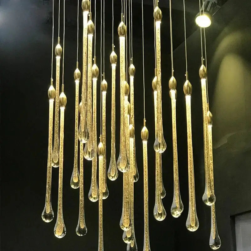Gold Water Drop Crystal Pendant LED Chandelier Lighting-MinimalisticDecor.com