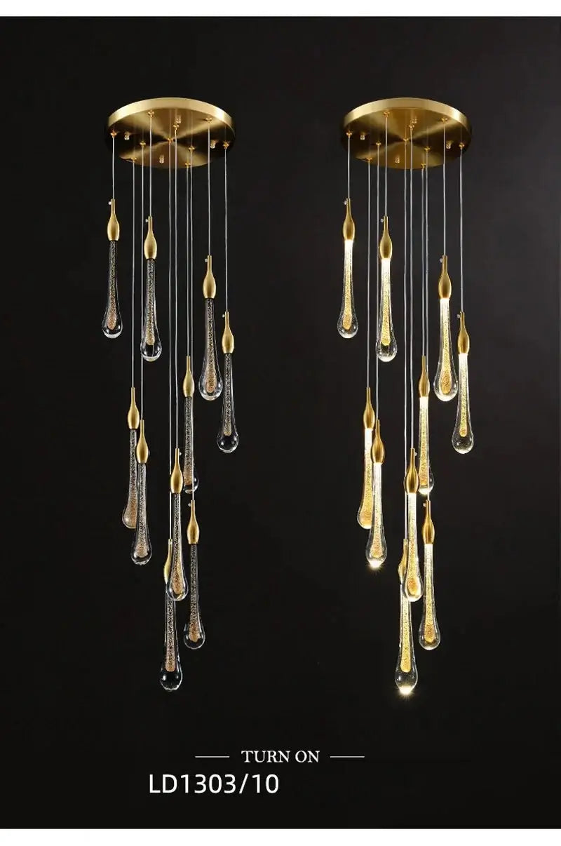 Gold Water Drop Crystal Pendant LED Chandelier Lighting-MinimalisticDecor.com