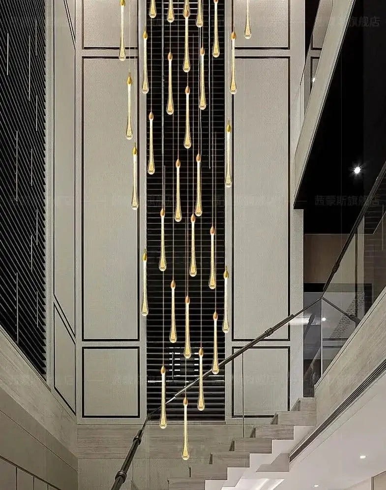 Gold Water Drop Crystal Pendant LED Chandelier Lighting-MinimalisticDecor.com