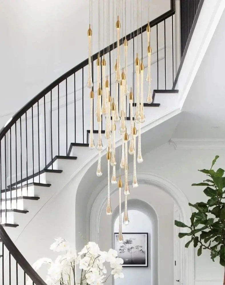 Gold Water Drop Crystal Pendant LED Chandelier Lighting-MinimalisticDecor.com