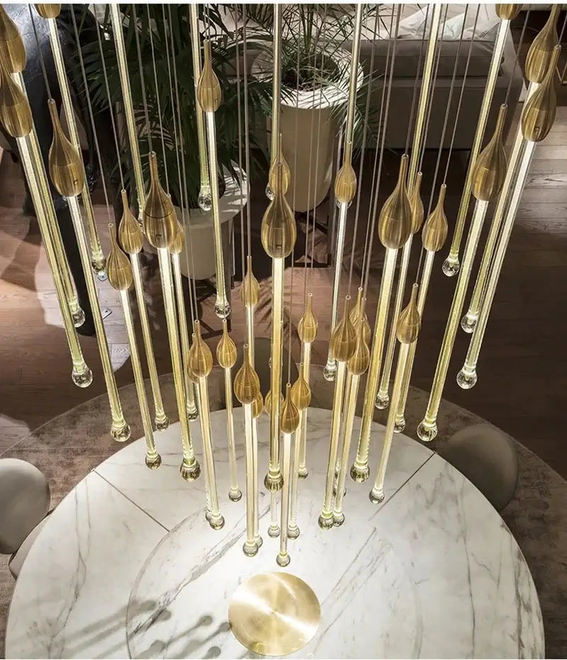 Gold Water Drop Crystal Pendant LED Chandelier Lighting-MinimalisticDecor.com