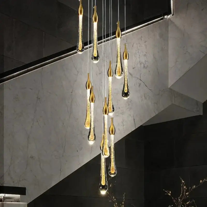 Gold Water Drop Crystal Pendant LED Chandelier Lighting-MinimalisticDecor.com