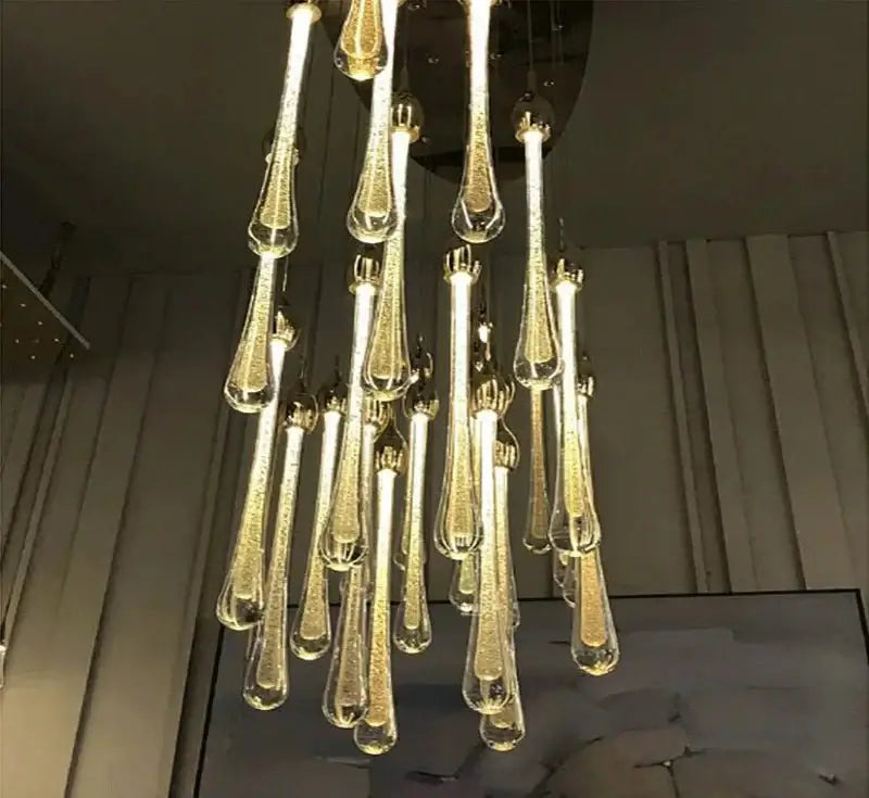 Gold Water Drop Crystal Pendant LED Chandelier Lighting-MinimalisticDecor.com