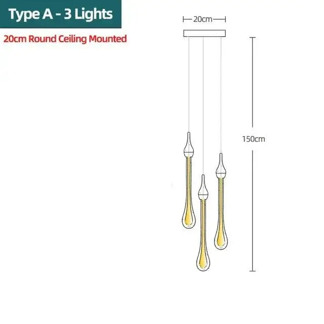 Gold Water Drop Crystal Pendant LED Chandelier Lighting-MinimalisticDecor.com