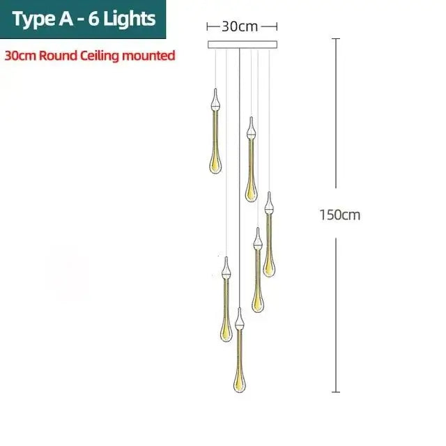 Gold Water Drop Crystal Pendant LED Chandelier Lighting-MinimalisticDecor.com