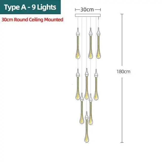 Gold Water Drop Crystal Pendant LED Chandelier Lighting-MinimalisticDecor.com