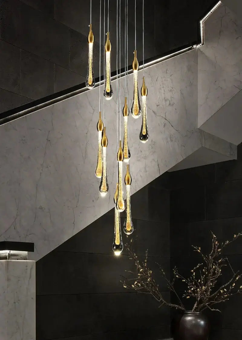 Gold Water Drop Crystal Pendant LED Chandelier Lighting-MinimalisticDecor.com