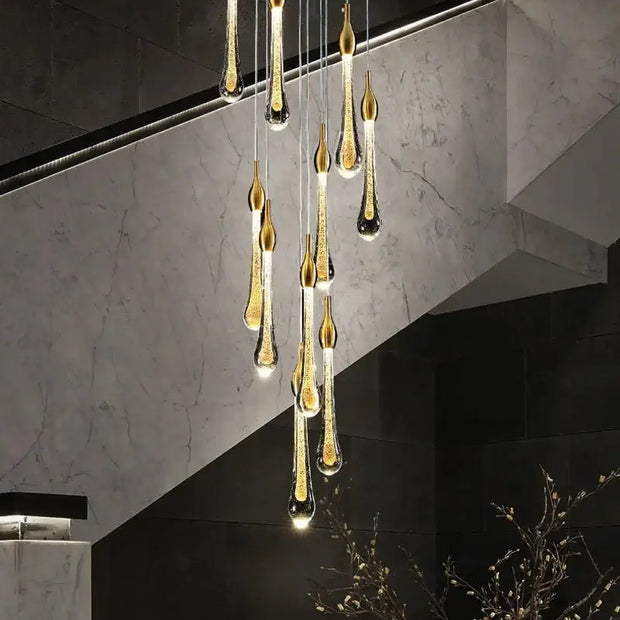 Gold Water Drop Crystal Pendant LED Chandelier Lighting-MinimalisticDecor.com