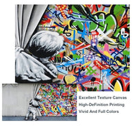 Graffiti Art Boy Behind the Curtain Canvas Wall Art-MinimalisticDecor.com
