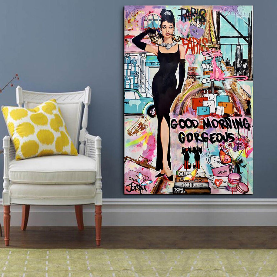 Graffiti Art Hepburn Canvas Wall Art-MinimalisticDecor.com
